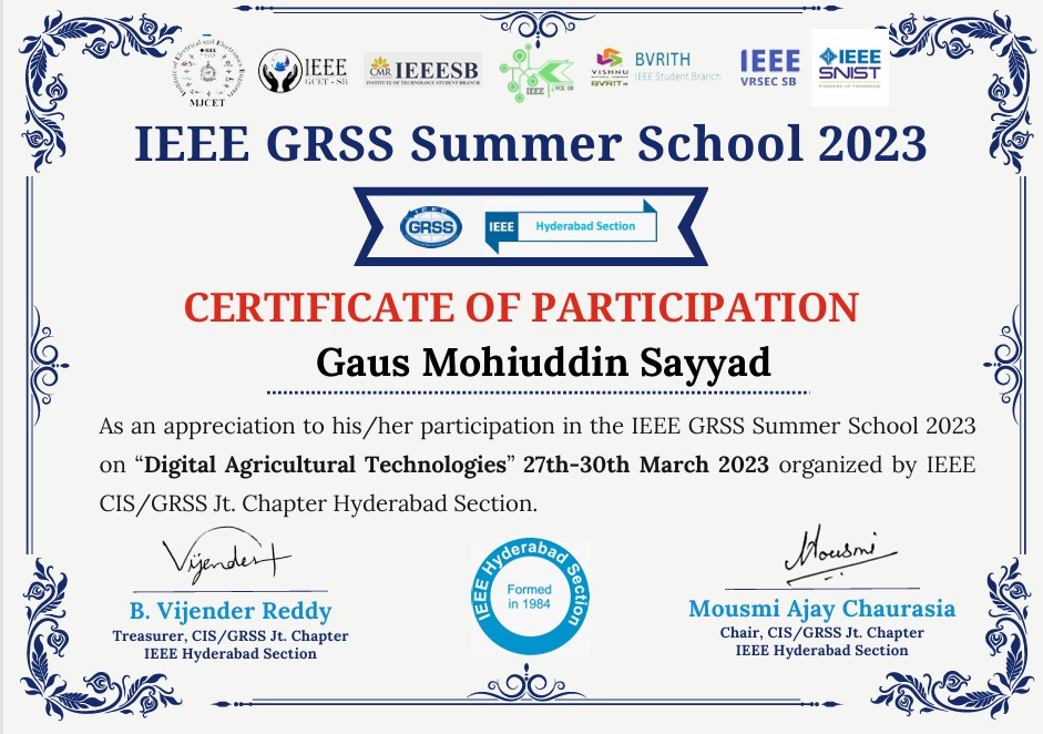Participated in IEEE GRSS Summer School 2024 on “Digital Agricultural Technologies”